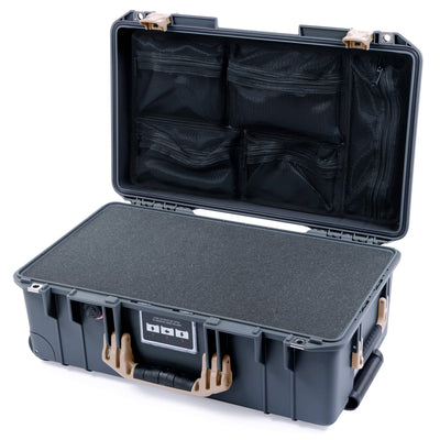 Pelican 1535 Air Case, Charcoal with Desert Tan Handles & Latches Pick & Pluck Foam with Mesh Lid Organizer ColorCase 015350-0101-520-311