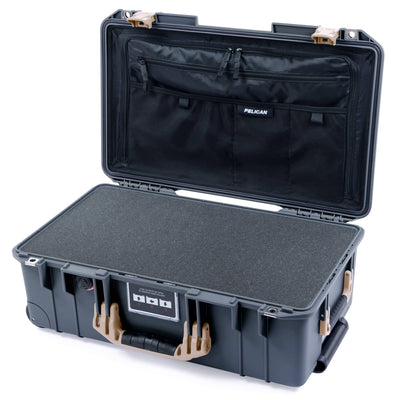 Pelican 1535 Air Case, Charcoal with Desert Tan Handles & Latches Pick & Pluck Foam with Combo-Pouch Lid Organizer ColorCase 015350-0301-520-310