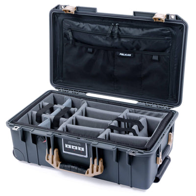Pelican 1535 Air Case, Charcoal with Desert Tan Handles & Latches Gray Padded Microfiber Dividers with Combo-Pouch Lid Organizer ColorCase 015350-0370-520-311