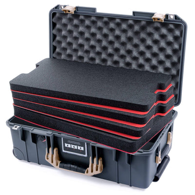 Pelican 1535 Air Case, Charcoal with Desert Tan Handles & Latches Custom Tool Kit (4 Foam Inserts with Convoluted Lid Foam) ColorCase 015350-0060-520-310