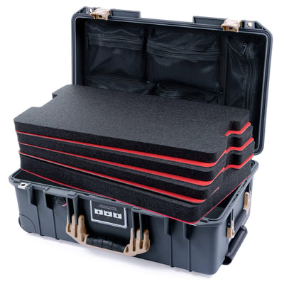 Pelican 1535 Air Case, Charcoal with Desert Tan Handles & Latches Custom Tool Kit (4 Foam Inserts with Mesh Lid Organizers) ColorCase 015350-0160-520-310