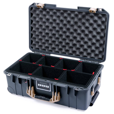 Pelican 1535 Air Case, Charcoal with Desert Tan Handles & Latches TrekPak Divider System with Convoluted Lid Foam ColorCase 015350-0020-520-311