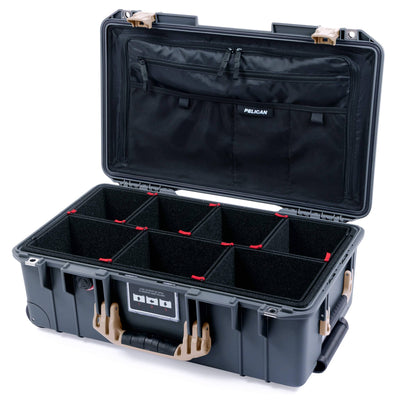 Pelican 1535 Air Case, Charcoal with Desert Tan Handles & Latches TrekPak Divider System with Combo-Pouch Lid Organizer ColorCase 015350-0320-520-311