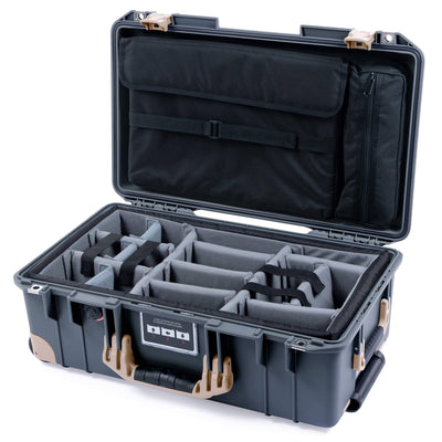 Pelican 1535 Air Case, Charcoal with Desert Tan Handles, Latches & Trolley Gray Padded Microfiber Dividers with Computer Pouch ColorCase 015350-0270-520-311-310