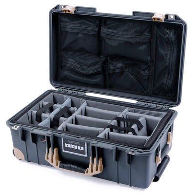Pelican 1535 Air Case, Charcoal with Desert Tan Handles, Latches & Trolley Gray Padded Microfiber Dividers with Mesh Lid Organizer ColorCase 015350-0170-520-311-310