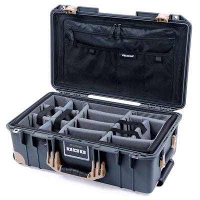Pelican 1535 Air Case, Charcoal with Desert Tan Handles, Latches & Trolley Gray Padded Microfiber Dividers with Combo-Pouch Lid Organizer ColorCase 015350-0370-520-311-310