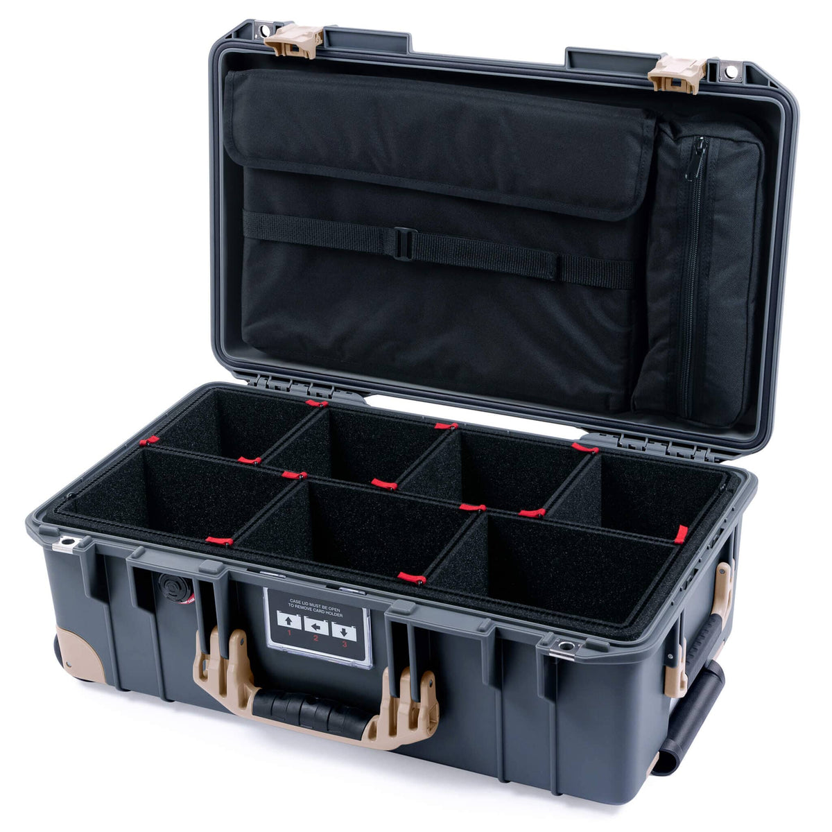 Pelican 1535 Air Case, Charcoal with Desert Tan Handles, Latches &amp; Trolley TrekPak Divider System with Computer Pouch ColorCase 015350-0220-520-311-310