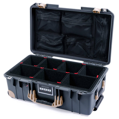 Pelican 1535 Air Case, Charcoal with Desert Tan Handles, Latches & Trolley TrekPak Divider System with Mesh Lid Organizer ColorCase 015350-0120-520-311-310
