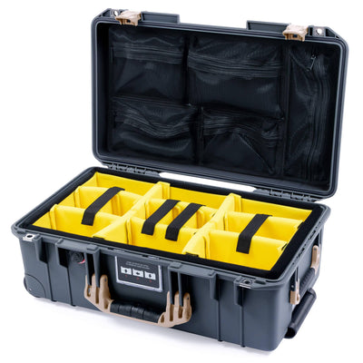 Pelican 1535 Air Case, Charcoal with Desert Tan Handles & Latches Yellow Padded Microfiber Dividers with Mesh Lid Organizer ColorCase 015350-0110-520-311