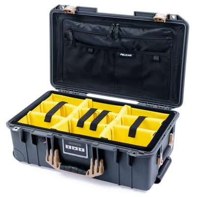 Pelican 1535 Air Case, Charcoal with Desert Tan Handles & Latches Yellow Padded Microfiber Dividers with Combo-Pouch Lid Organizer ColorCase 015350-0310-520-310