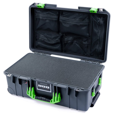 Pelican 1535 Air Case, Charcoal with Lime Green Handles & Latches Pick & Pluck Foam with Mesh Lid Organizer ColorCase 015350-0101-520-301
