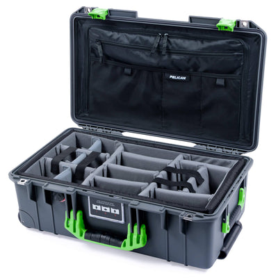 Pelican 1535 Air Case, Charcoal with Lime Green Handles & Latches Gray Padded Microfiber Dividers with Combo-Pouch Lid Organizer ColorCase 015350-0370-520-301