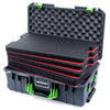 Pelican 1535 Air Case, Charcoal with Lime Green Handles & Latches Custom Tool Kit (4 Foam Inserts with Convoluted Lid Foam) ColorCase 015350-0060-520-301