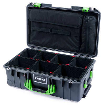 Pelican 1535 Air Case, Charcoal with Lime Green Handles & Latches TrekPak Divider System with Computer Pouch ColorCase 015350-0220-520-301
