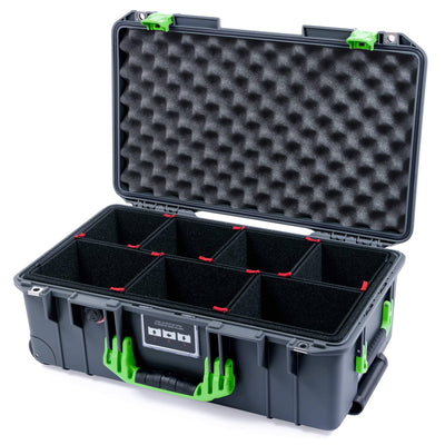 Pelican 1535 Air Case, Charcoal with Lime Green Handles & Latches TrekPak Divider System with Convoluted Lid Foam ColorCase 015350-0020-520-301