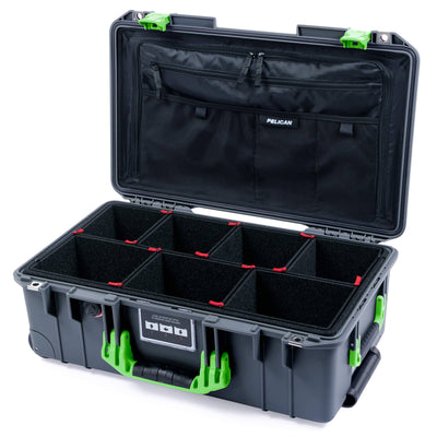 Pelican 1535 Air Case, Charcoal with Lime Green Handles & Latches TrekPak Divider System with Combo-Pouch Lid Organizer ColorCase 015350-0320-520-301
