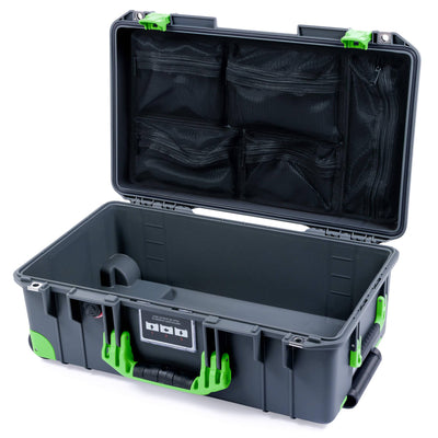 Pelican 1535 Air Case, Charcoal with Lime Green Handles, Latches & Trolley Mesh Lid Organizer Only ColorCase 015350-0100-520-301-300