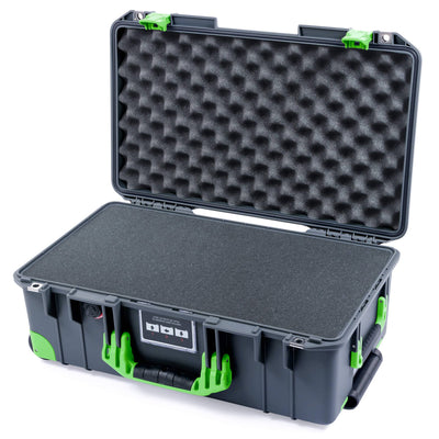 Pelican 1535 Air Case, Charcoal with Lime Green Handles, Latches & Trolley Pick & Pluck Foam with Convoluted Lid Foam ColorCase 015350-0001-520-301-300