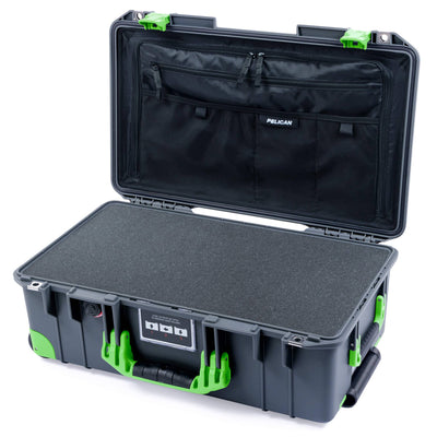 Pelican 1535 Air Case, Charcoal with Lime Green Handles, Latches & Trolley Pick & Pluck Foam with Combo-Pouch Lid Organizer ColorCase 015350-0301-520-301-300