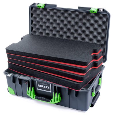 Pelican 1535 Air Case, Charcoal with Lime Green Handles, Latches & Trolley Custom Tool Kit (4 Foam Inserts with Convoluted Lid Foam) ColorCase 015350-0060-520-301-300