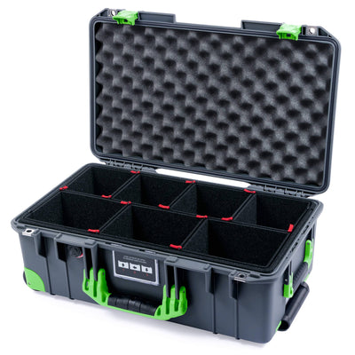 Pelican 1535 Air Case, Charcoal with Lime Green Handles, Latches & Trolley TrekPak Divider System with Convoluted Lid Foam ColorCase 015350-0020-520-301-300
