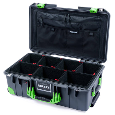 Pelican 1535 Air Case, Charcoal with Lime Green Handles, Latches & Trolley TrekPak Divider System with Combo-Pouch Lid Organizer ColorCase 015350-0320-520-301-300