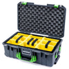Pelican 1535 Air Case, Charcoal with Lime Green Handles & Latches Yellow Padded Microfiber Dividers with Convoluted Lid Foam ColorCase 015350-0010-520-301