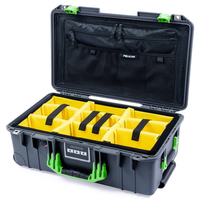 Pelican 1535 Air Case, Charcoal with Lime Green Handles & Latches Yellow Padded Microfiber Dividers with Combo-Pouch Lid Organizer ColorCase 015350-0310-520-301