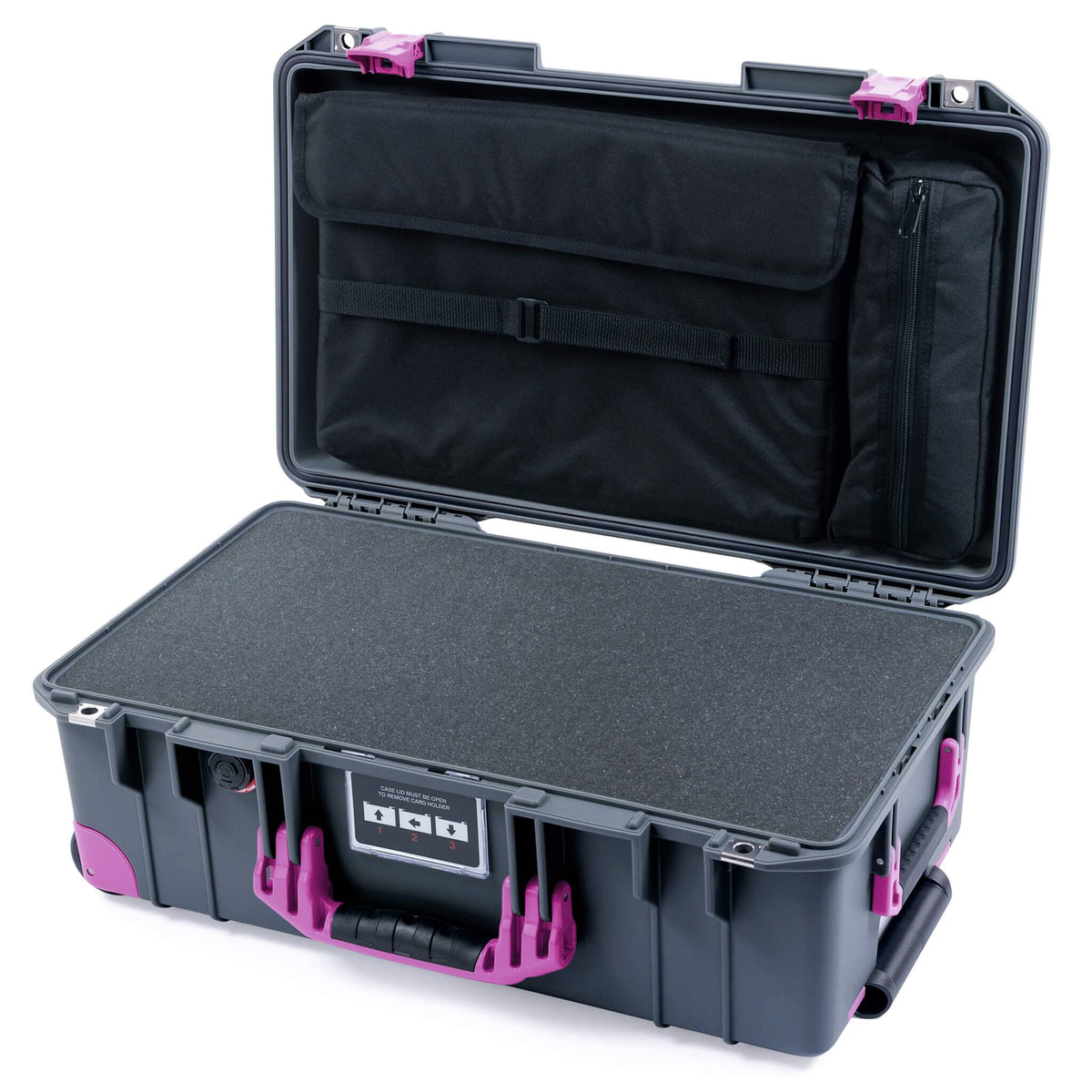 1535 Air Charcoal Colored Case with Magenta Handles and Foam on inside