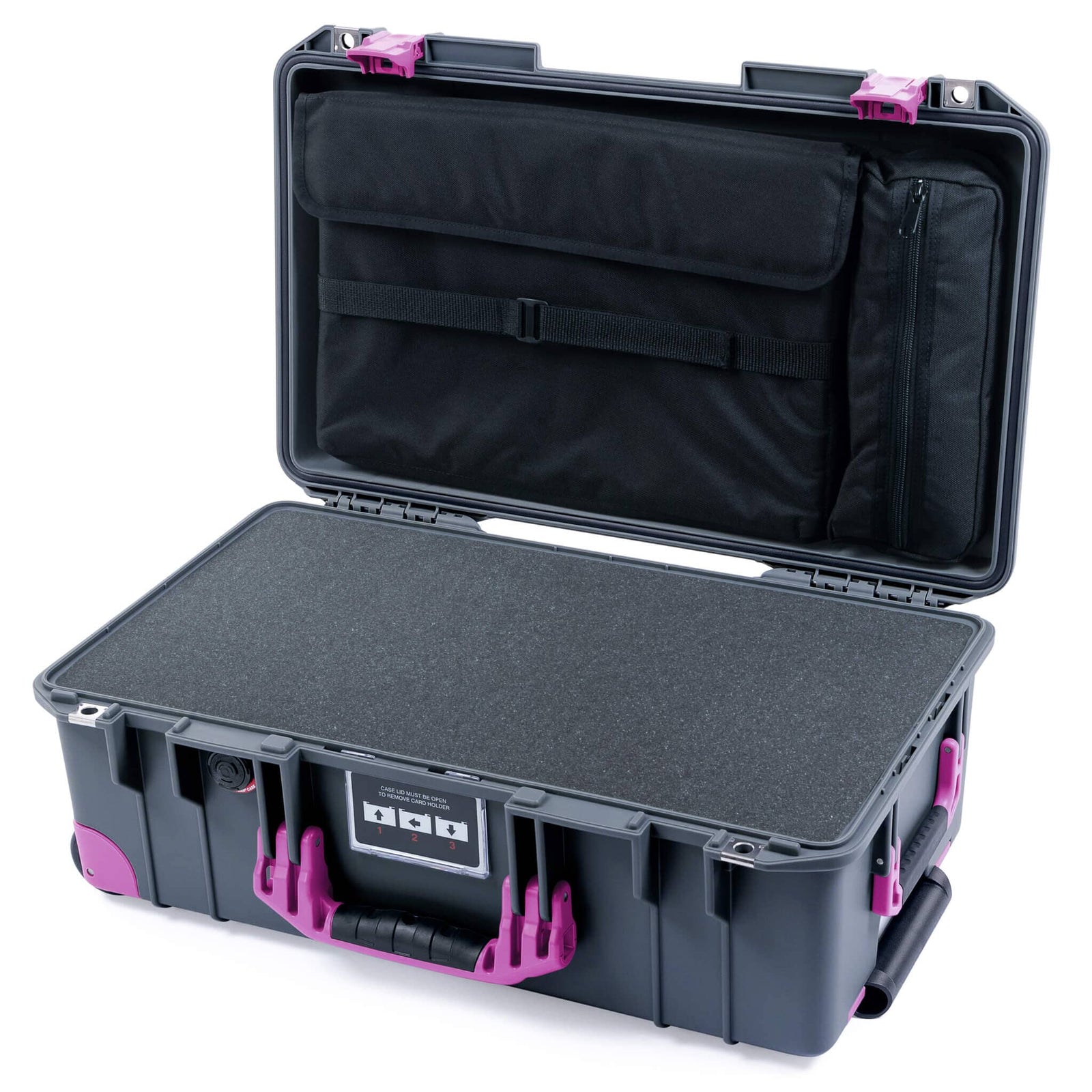 1535 Air Charcoal Colored Case with Magenta Handles and Foam on inside