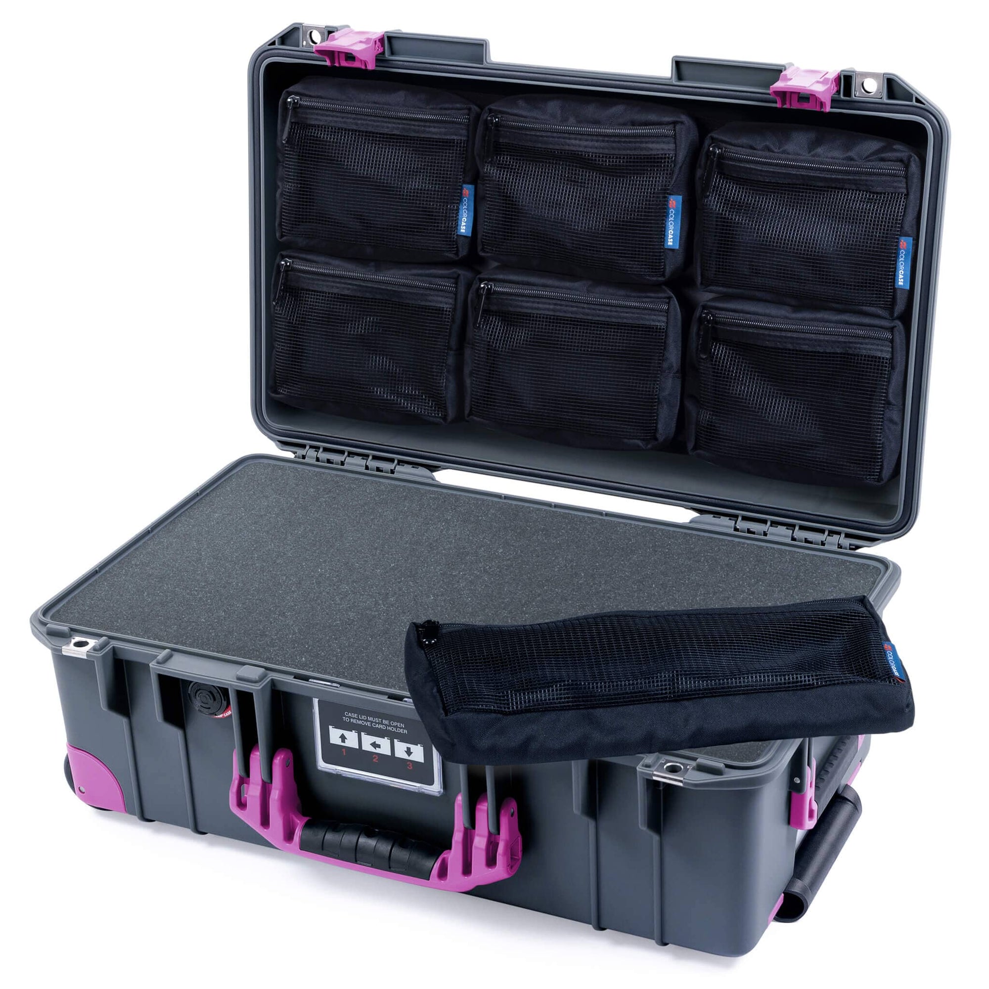 Pelican 1535 Air Case, Charcoal with Magenta Handles, Latches & Trolley ColorCase
