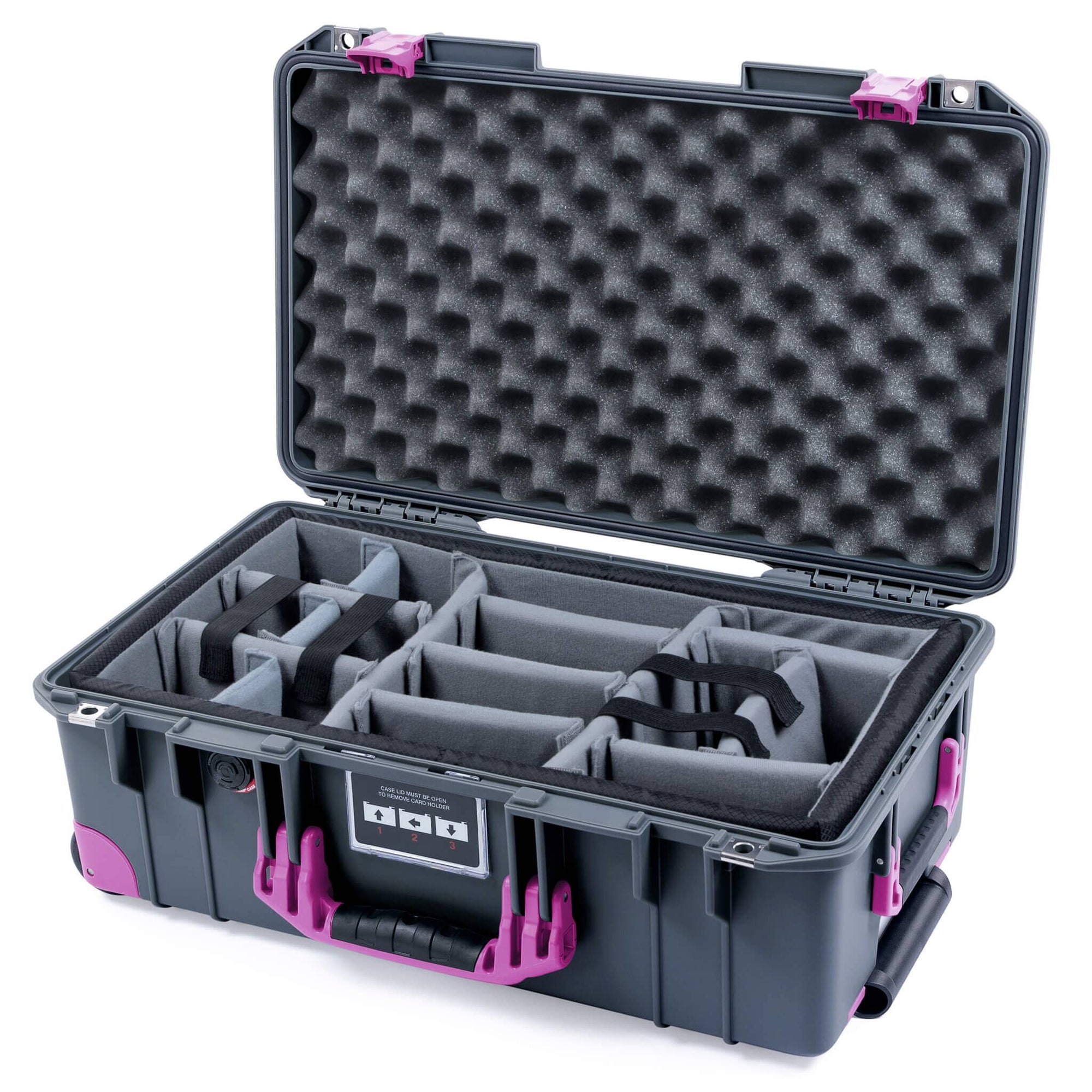 Pelican 1535 Air Case, Charcoal with Magenta Handles, Latches & Trolley ColorCase