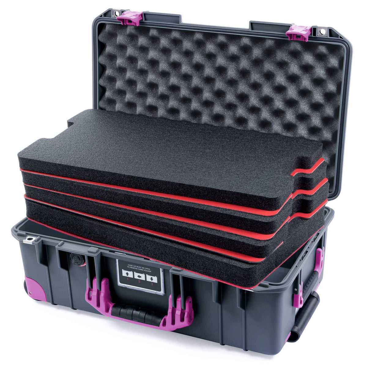 Pelican 1535 Air Case, Charcoal with Magenta Handles, Latches &amp; Trolley Custom Tool Kit (4 Foam Inserts with Convoluted Lid Foam) ColorCase 015350-0060-520-401-400