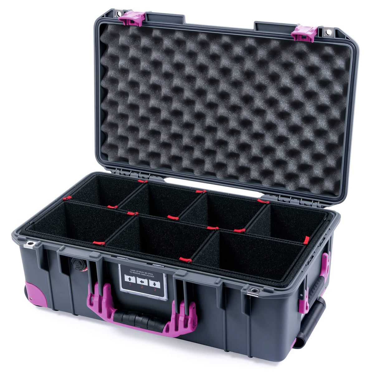 Pelican 1535 Air Case, Charcoal with Magenta Handles, Latches &amp; Trolley TrekPak Divider System with Convoluted Lid Foam ColorCase 015350-0020-520-401-400