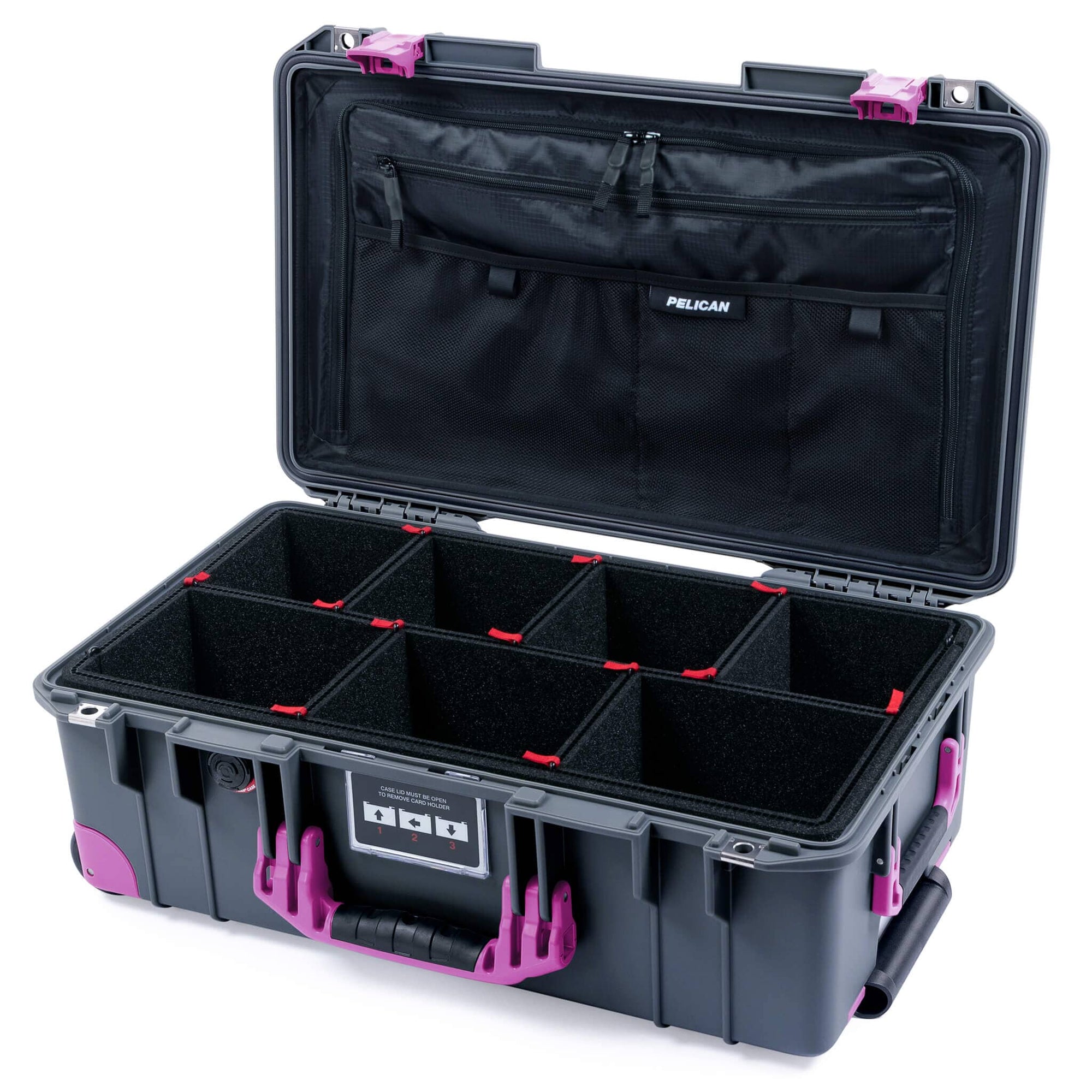 Pelican 1535 Air Case, Charcoal with Magenta Handles, Latches & Trolley ColorCase