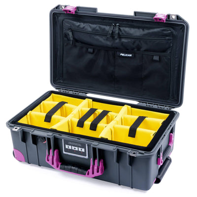 Pelican 1535 Air Case, Charcoal with Magenta Handles, Latches & Trolley Yellow Padded Microfiber Dividers with TRVL Combo-Pouch Lid Organizer ColorCase 015350-0310-520-401-400