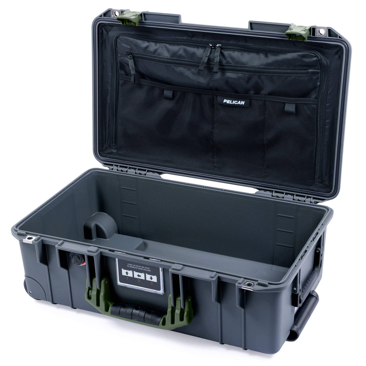 Pelican 1535 Air Case, Charcoal with OD Green Handles &amp; Latches Combo-Pouch Lid Organizer Only ColorCase 015350-0300-520-131