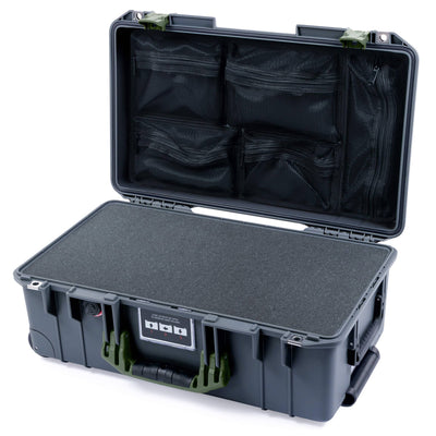 Pelican 1535 Air Case, Charcoal with OD Green Handles & Latches Pick & Pluck Foam with Mesh Lid Organizer ColorCase 015350-0101-520-131