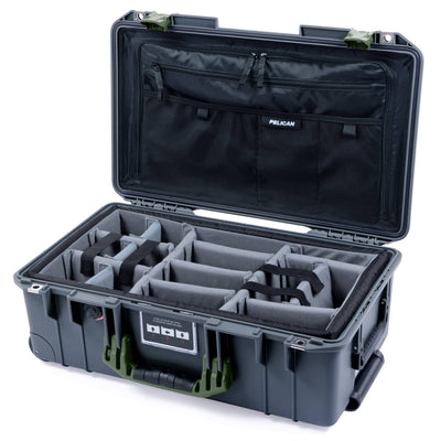 Pelican 1535 Air Case, Charcoal with OD Green Handles & Latches Gray Padded Microfiber Dividers with Combo-Pouch Lid Organizer ColorCase 015350-0370-520-131