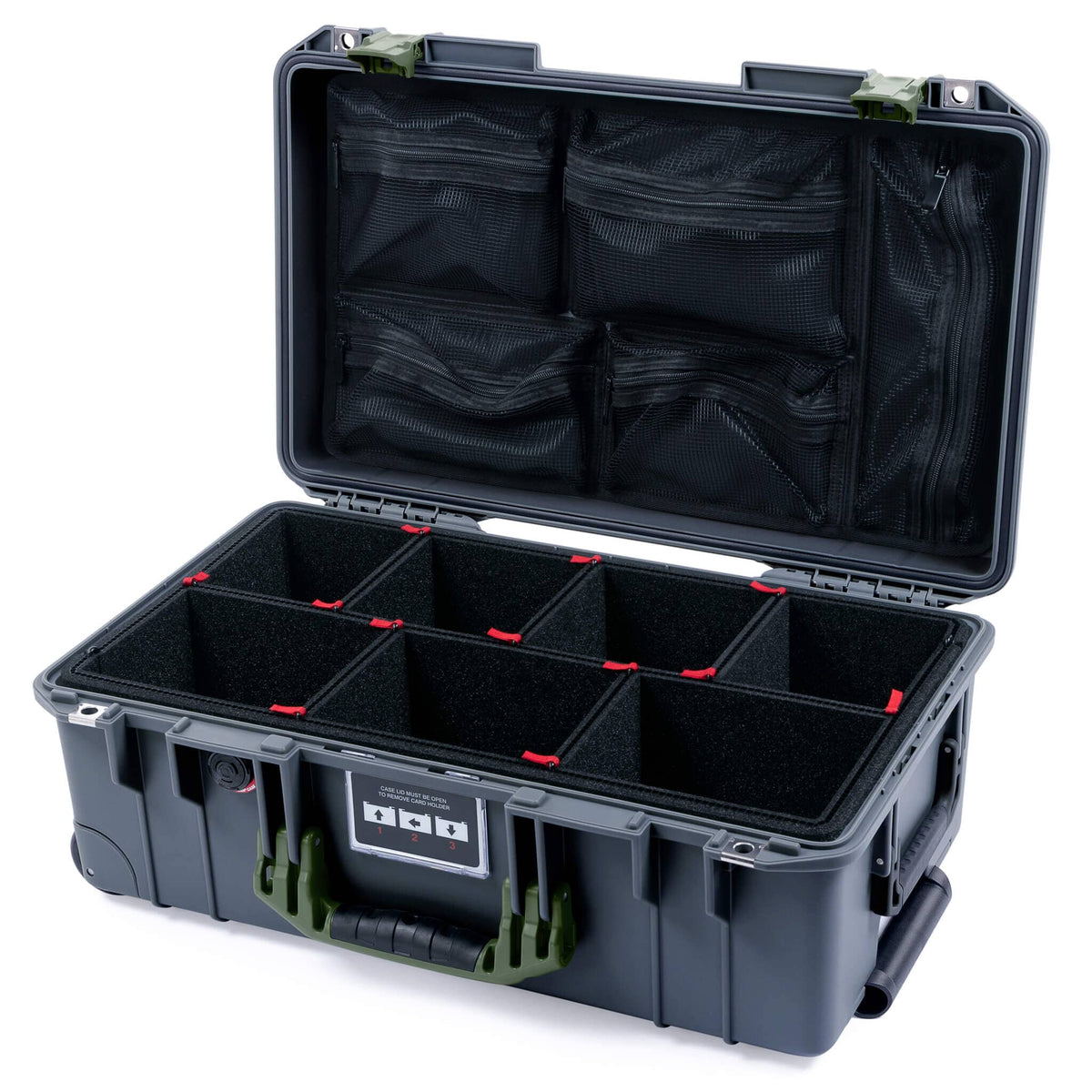 Pelican 1535 Air Case, Charcoal with OD Green Handles &amp; Latches TrekPak Divider System with Mesh Lid Organizer ColorCase 015350-0120-520-131