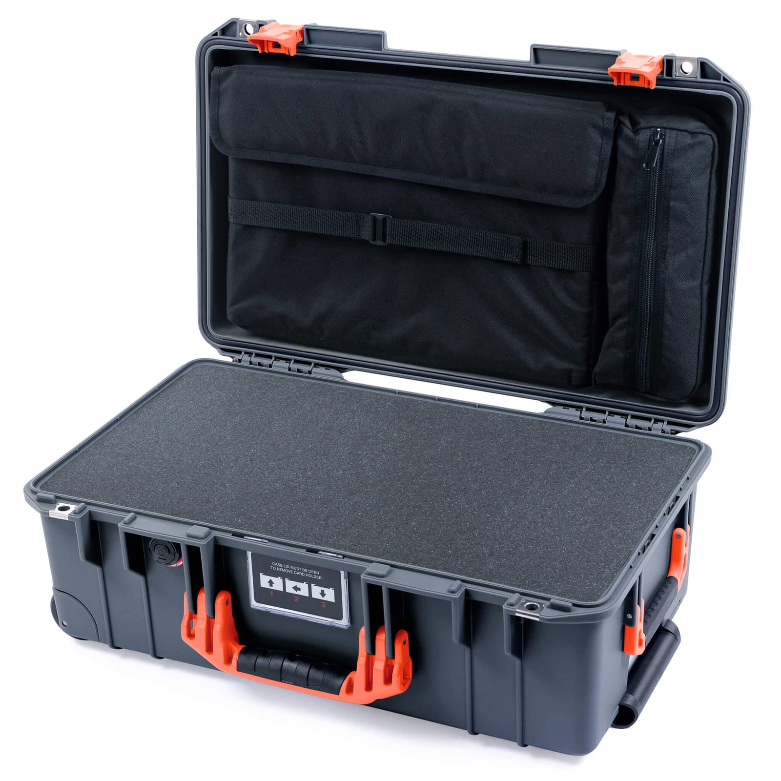 Pelican 1535 Air Case, Charcoal with Orange Handles & Push-Button Latches Pick & Pluck Foam with Computer Pouch ColorCase 015350-0201-520-150