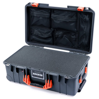 Pelican 1535 Air Case, Charcoal with Orange Handles & Push-Button Latches Pick & Pluck Foam with Mesh Lid Organizer ColorCase 015350-0101-520-150