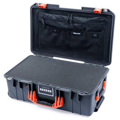 Pelican 1535 Air Case, Charcoal with Orange Handles & Push-Button Latches Pick & Pluck Foam with Combo-Pouch Lid Organizer ColorCase 015350-0301-520-150