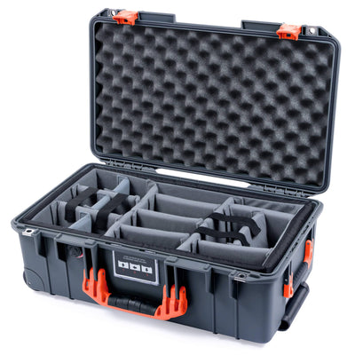 Pelican 1535 Air Case, Charcoal with Orange Handles & Push-Button Latches Gray Padded Microfiber Dividers with Convoluted Lid Foam ColorCase 015350-0070-520-150