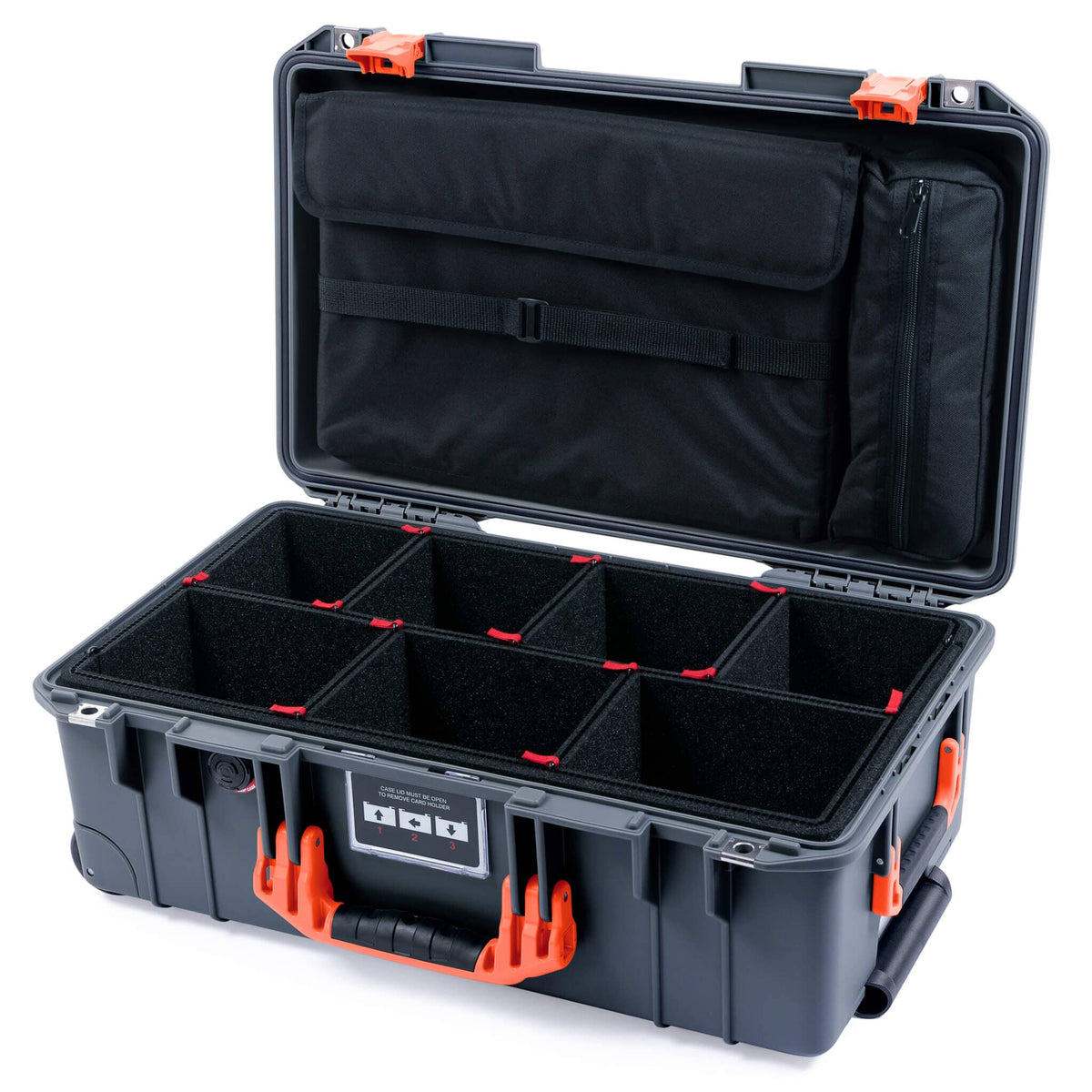 Pelican 1535 Air Case, Charcoal with Orange Handles &amp; Push-Button Latches TrekPak Divider System with Computer Pouch ColorCase 015350-0220-520-150