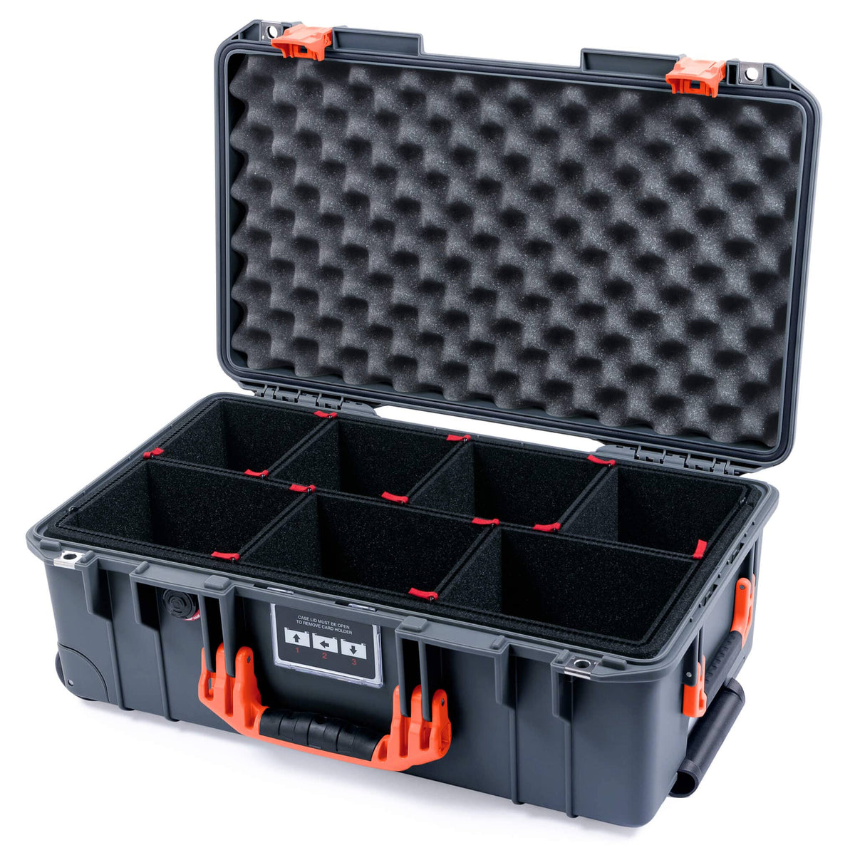 Pelican 1535 Air Case, Charcoal with Orange Handles &amp; Push-Button Latches TrekPak Divider System with Convoluted Lid Foam ColorCase 015350-0020-520-150