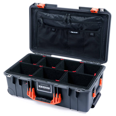 Pelican 1535 Air Case, Charcoal with Orange Handles & Push-Button Latches TrekPak Divider System with Combo-Pouch Lid Organizer ColorCase 015350-0320-520-150