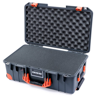 Pelican 1535 Air Case, Charcoal with Orange Handles, Push-Button Latches & Trolley Pick & Pluck Foam with Convoluted Lid Foam ColorCase 015350-0001-520-150-150