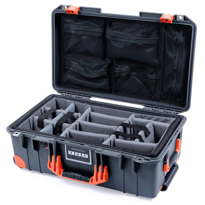Pelican 1535 Air Case, Charcoal with Orange Handles, Push-Button Latches & Trolley Gray Padded Microfiber Dividers with Mesh Lid Organizer ColorCase 015350-0170-520-150-150
