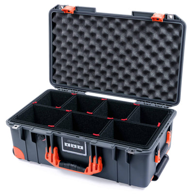 Pelican 1535 Air Case, Charcoal with Orange Handles, Push-Button Latches & Trolley TrekPak Divider System with Convoluted Lid Foam ColorCase 015350-0020-520-150-150